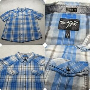 Moonshine Spirit Brad Paisley Pearl Snap Shirt XXL Men Blue Plaid Short Sleeve